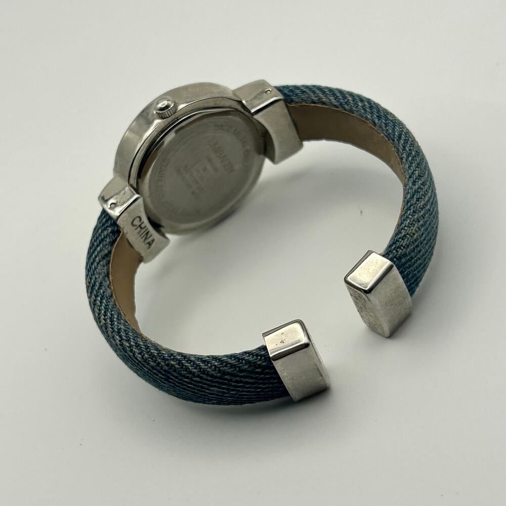 Vintage Embassy Women’s Quartz Watch Faceted Crystal Bezel Blue Denim Strap - Picture 5 of 8